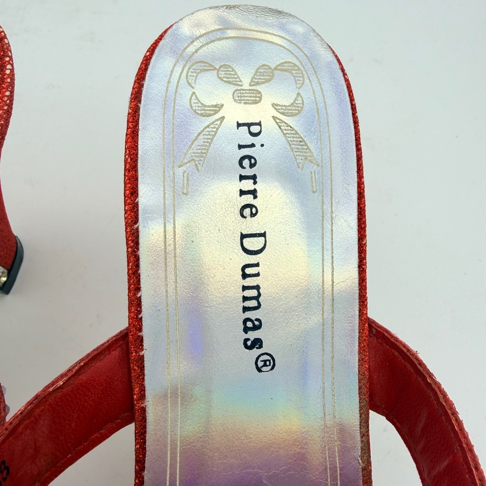 Pierre Dumas Eva Red Beaded Rhinestone Heels Mules 9M Glam Party Club Evening - Picture 9 of 9